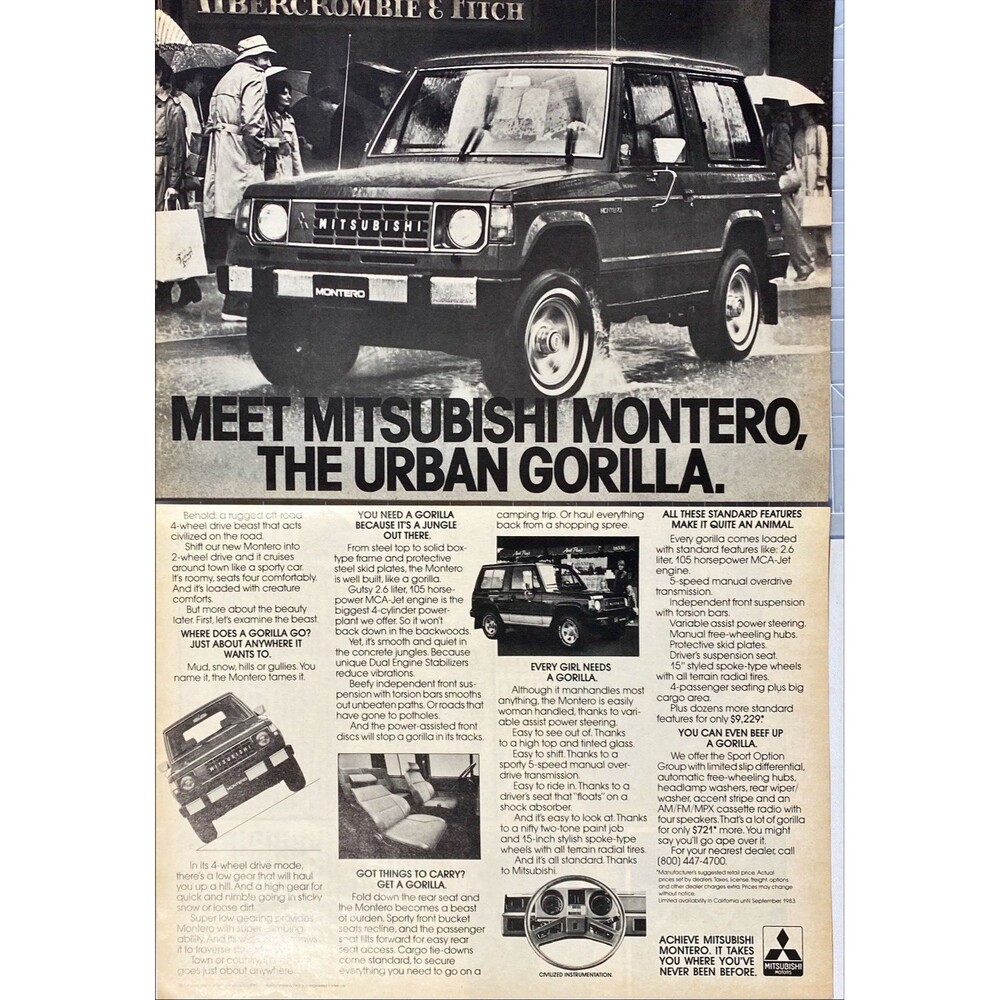 Mitsubishi Montero "The Urban Gorilla" Vintage Print Ad 1983